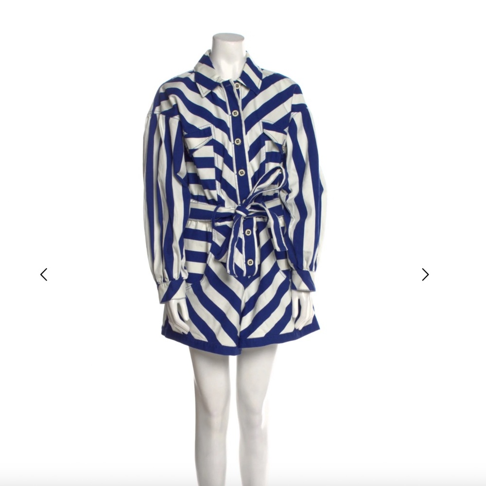 NWT FARM Rio blue and white stripe long sleeve romper with buttons and belt!